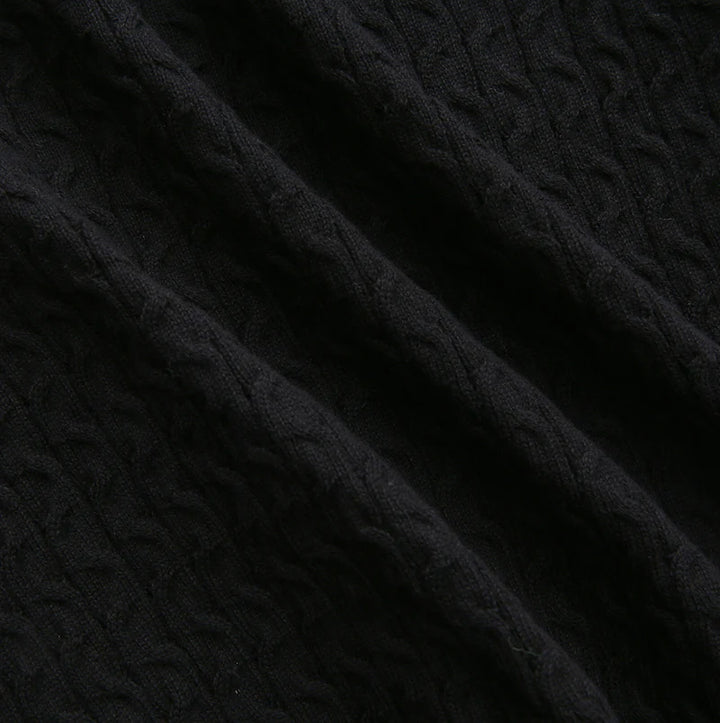 top l/s braided cable knit sweater - black