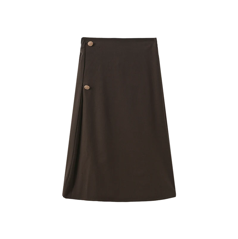 skirt wrap look gold button - brown