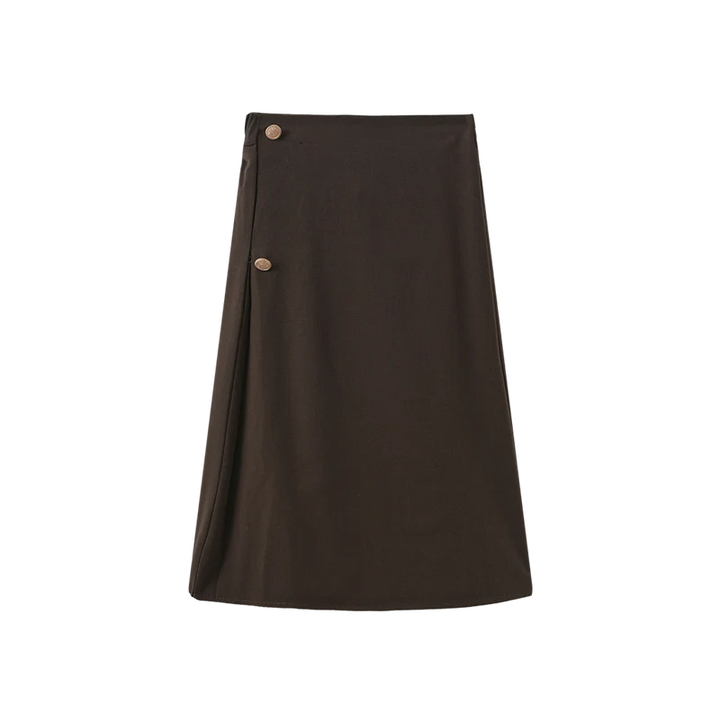 skirt wrap look gold button - brown