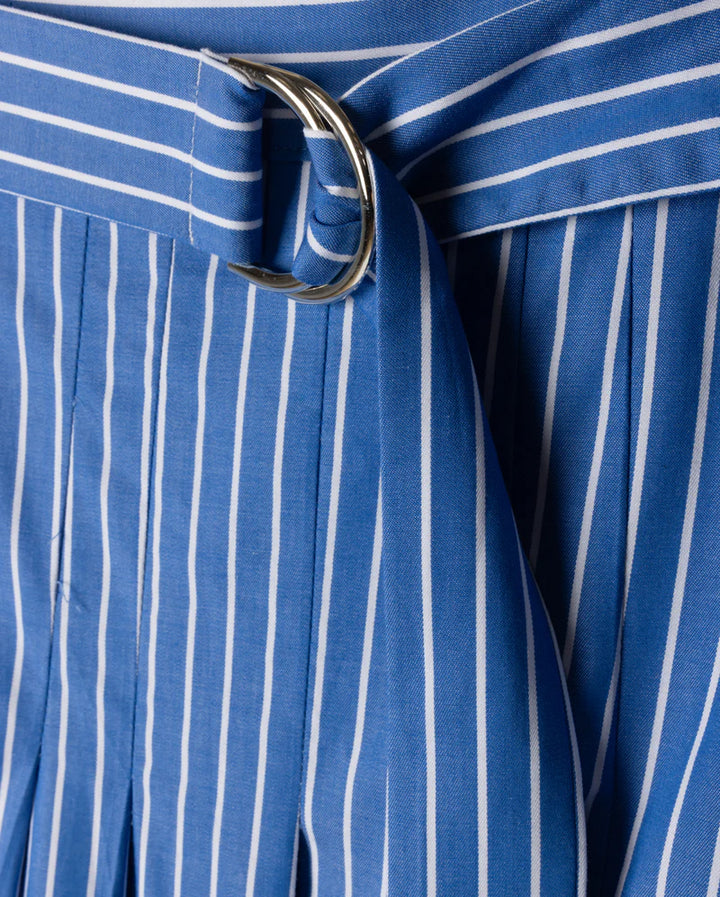 skirt pleated striped with waist belt - blue