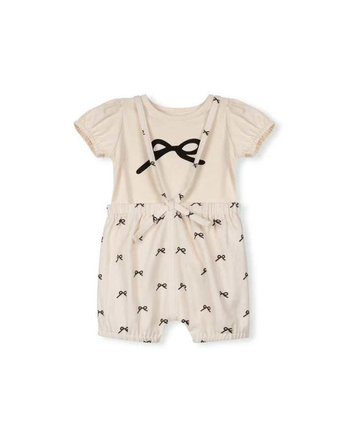 set outfit bows tee and suspender shorts - ivory