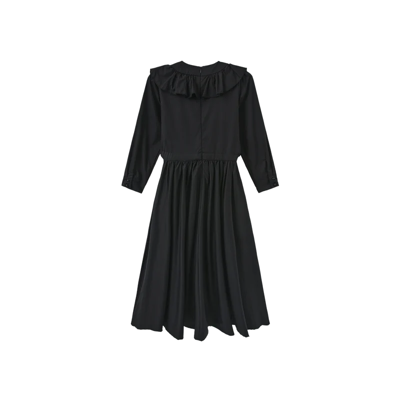 dress tafetta ruffle with velour tie - black