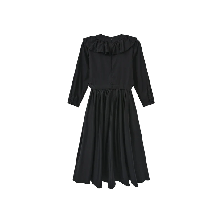 dress tafetta ruffle with velour tie - black