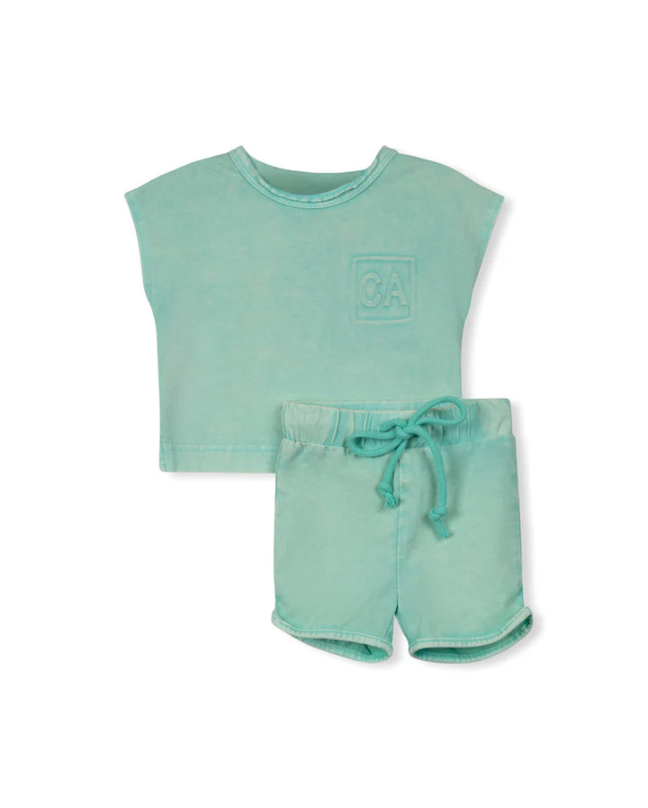 set outfit embossed tee and shorts - green