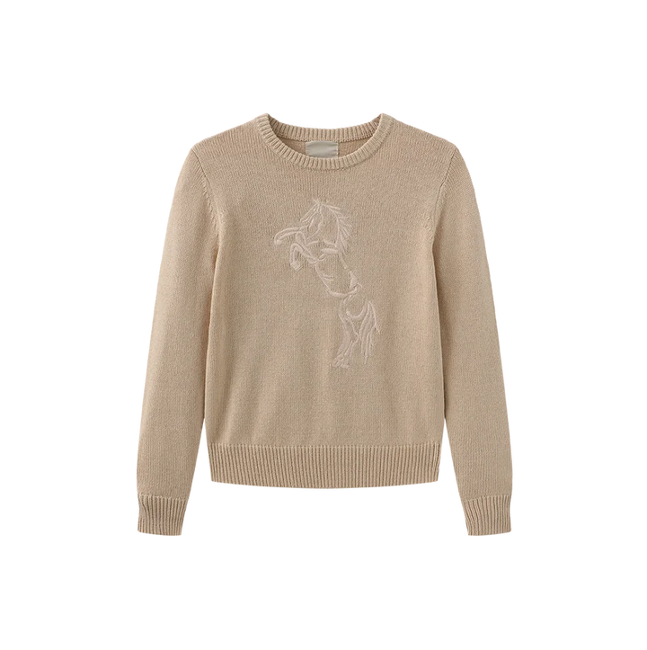 top l/s embroidered horse sweater - natural
