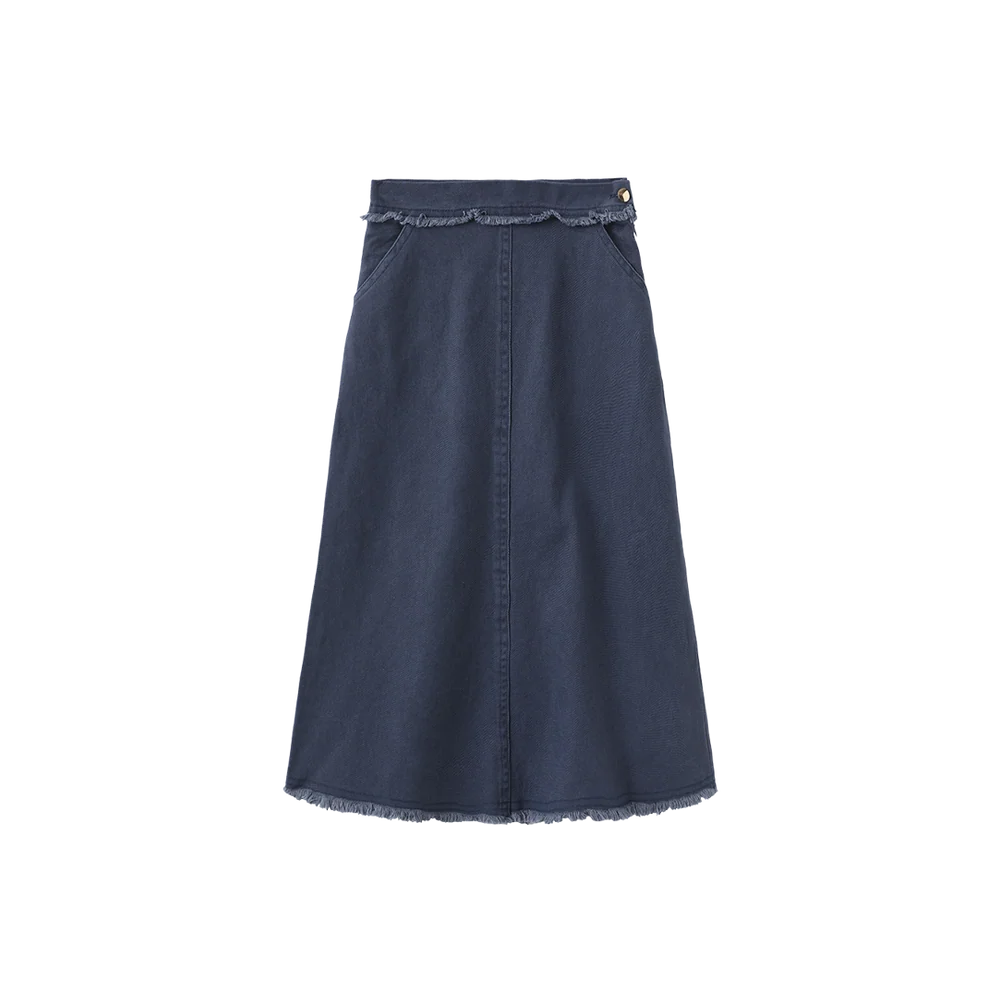skirt canvas fringe with pockets - blue