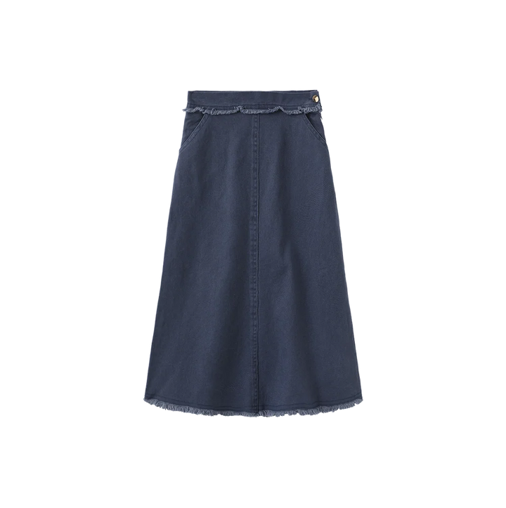 skirt canvas fringe with pockets - blue