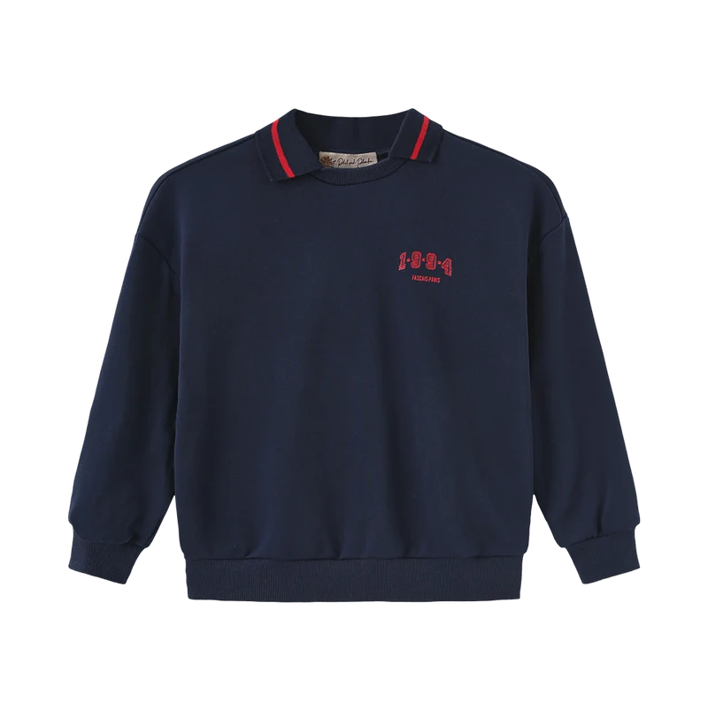 top l/s sweatshirt with knit collar - navy