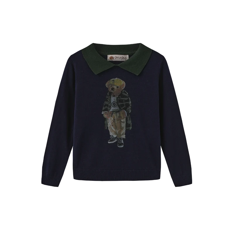 top l/s knit bear - navy