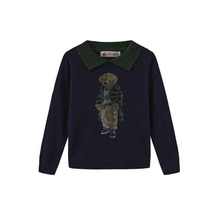 top l/s knit bear - navy