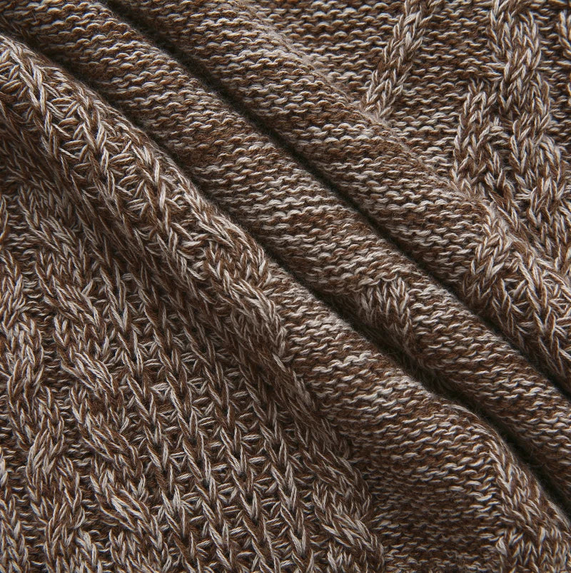 top l/s marled cable knit sweater - brown