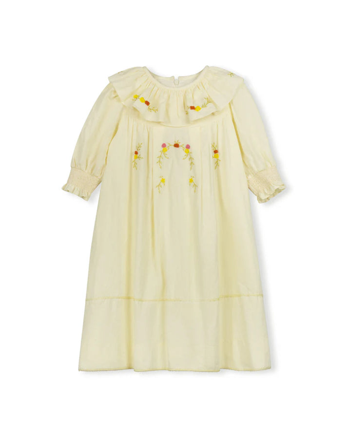 dress linen embroidered with flutter - yellow