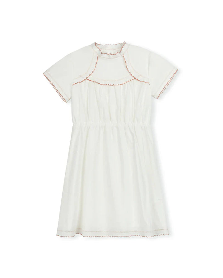 dress s/s sleeves scalloped bib - white