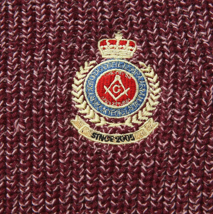 top l/s marled knit emblem sweater - burgundy