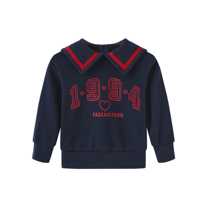 set outfit graphic knit collar sweatshirt and leggings - navy