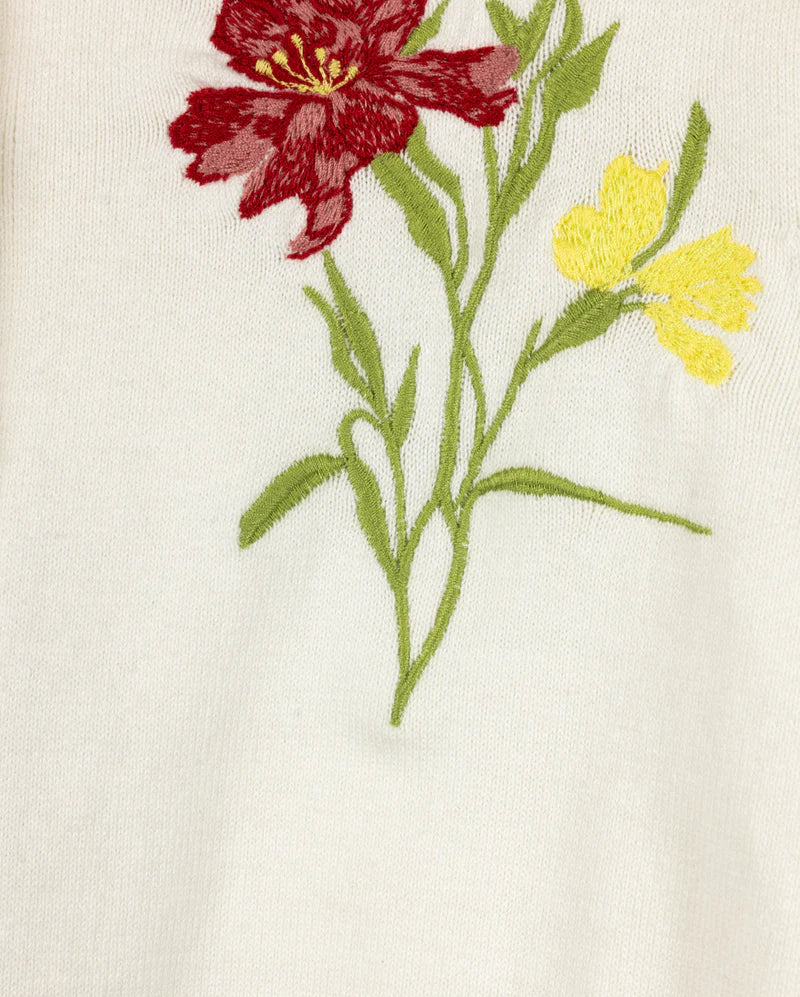 dress floral printed flutter jumper with embroidered cardigan - ivory/floral