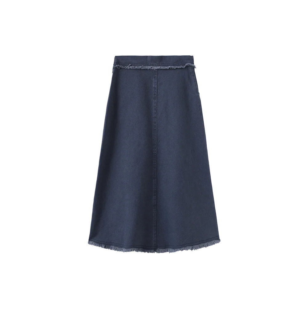 skirt canvas fringe with pockets - blue