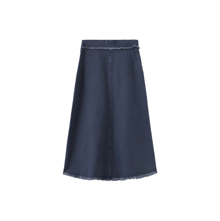 skirt canvas fringe with pockets - blue