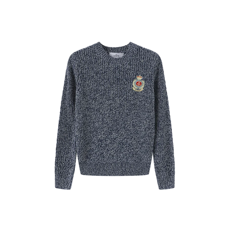 top l/s marled knit emblem sweater - navy