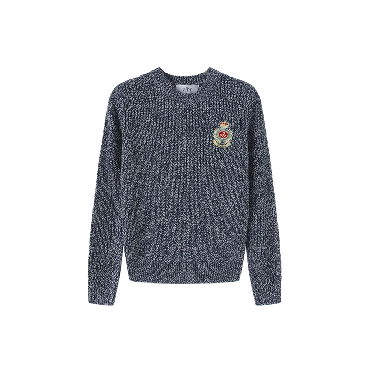 top l/s marled knit emblem sweater - navy
