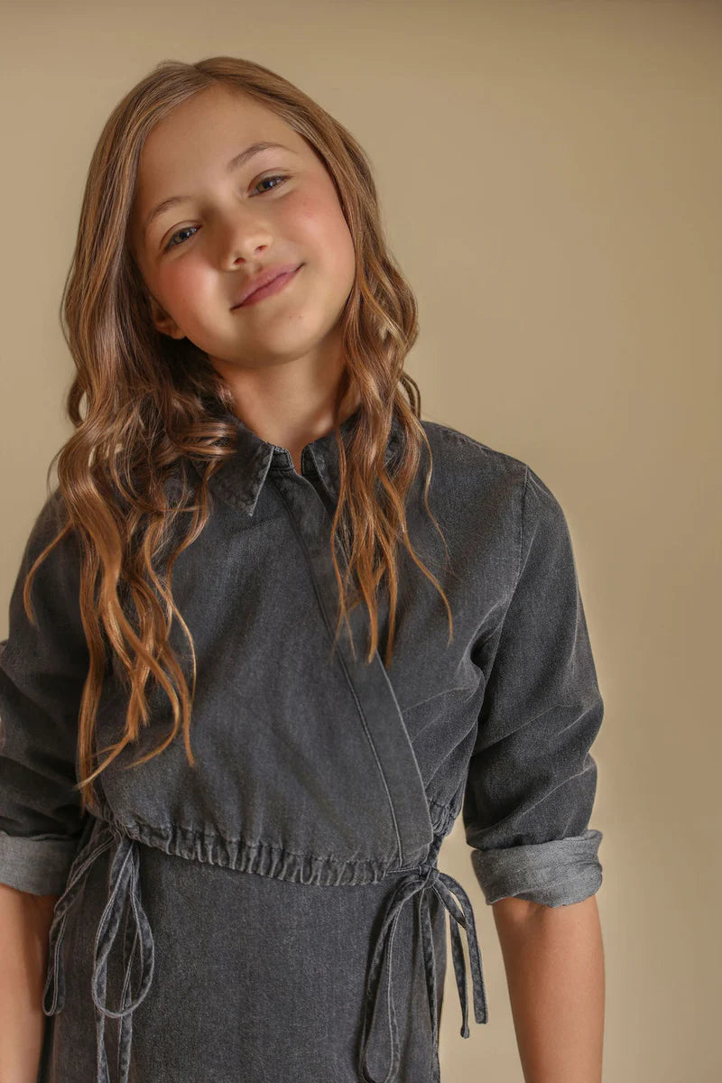 set outfit washed jumper and wrap tie shirt - black denim