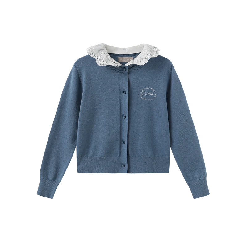 top l/s embroidered knit cardigan  - light blue