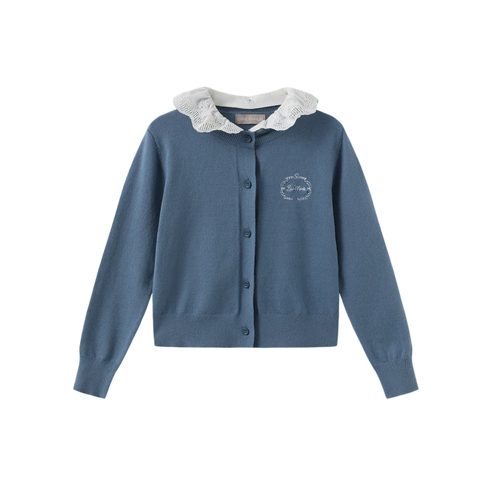 top l/s embroidered knit cardigan  - light blue