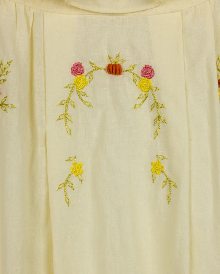dress linen embroidered with flutter - yellow