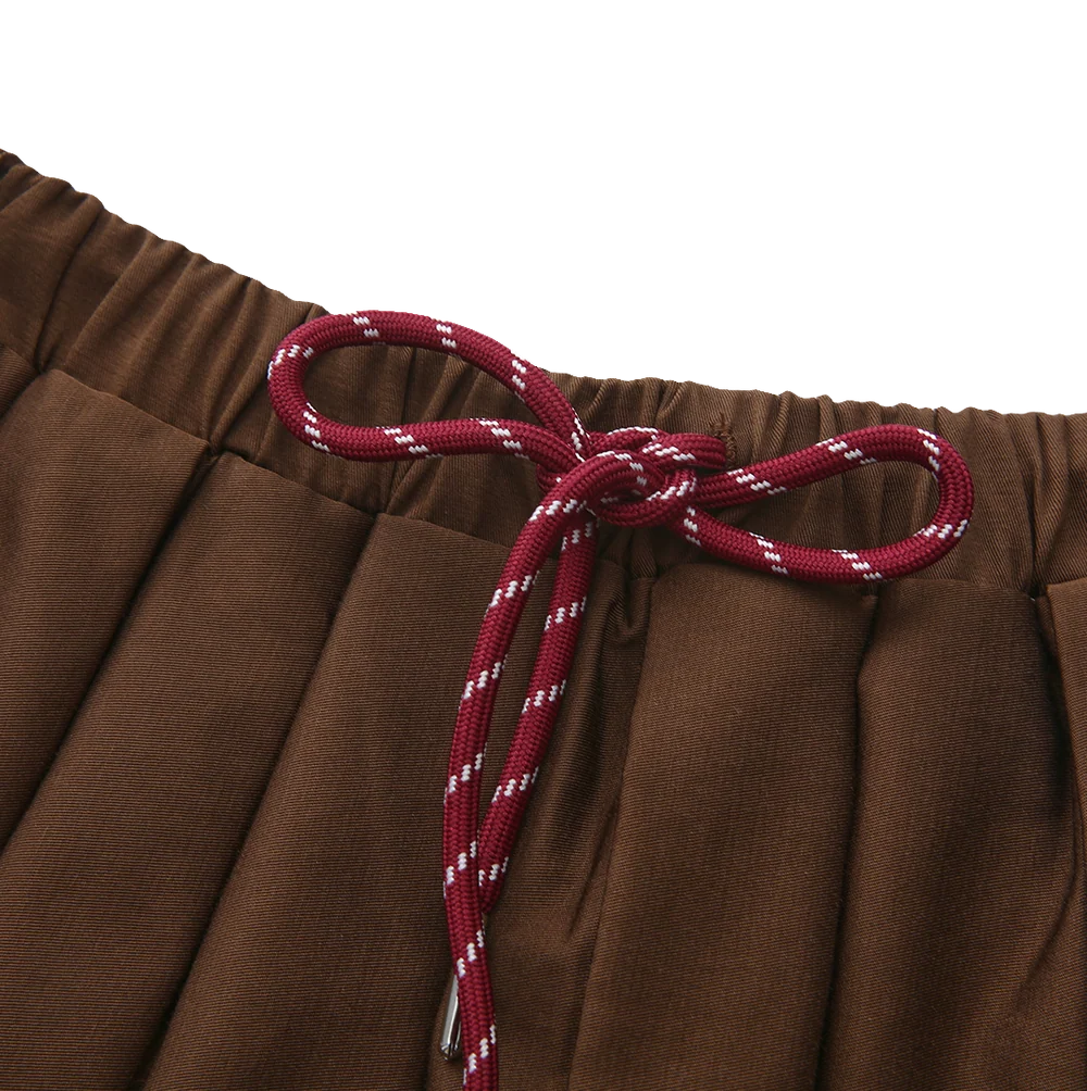 skirt pull string midi pleated - brown