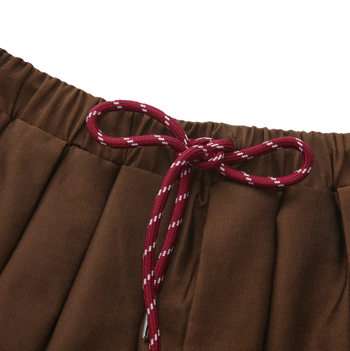 skirt pull string midi pleated - brown