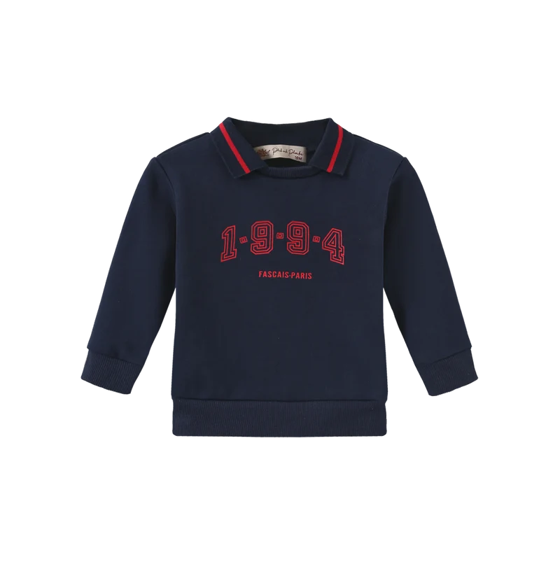 set outfit graphic knit collar sweatshirt and leggings - navy