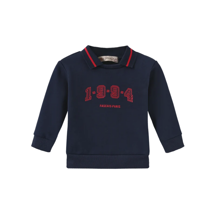 set outfit graphic knit collar sweatshirt and leggings - navy