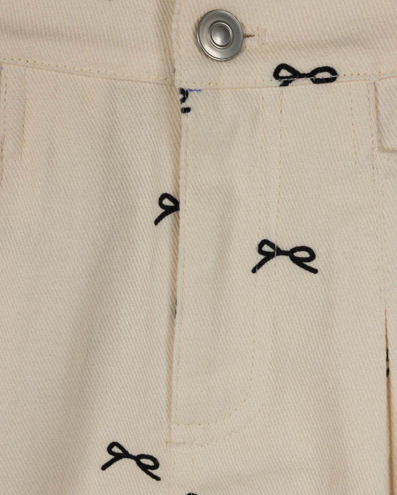 skirt bow print wide pleats - ivory