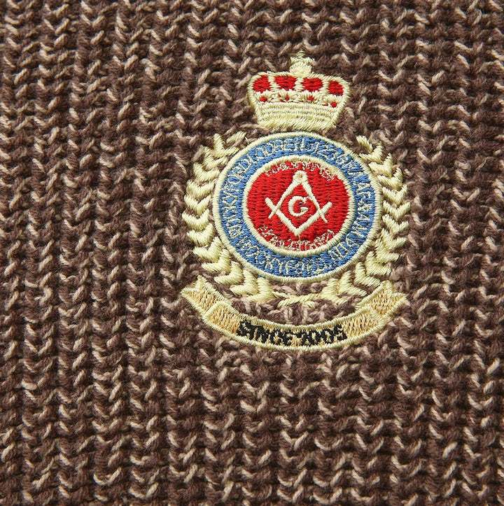 top l/s marled knit emblem sweater - brown