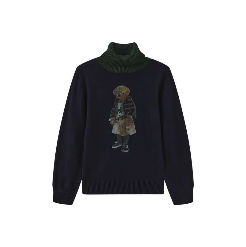 top l/s bear knit turtleneck - navy