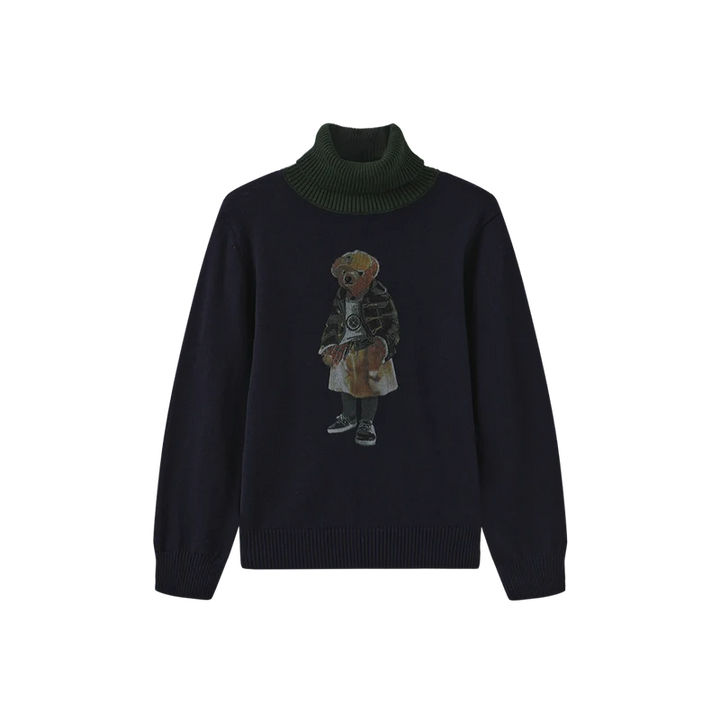 top l/s bear knit turtleneck - navy