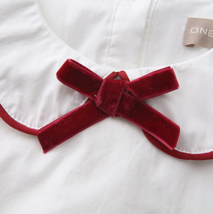 shirt l/s piped scallop collar - white/red