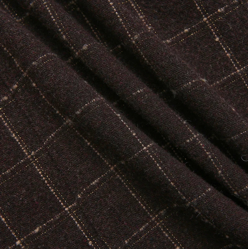 skirt wool plaid with thin waist belt - brown