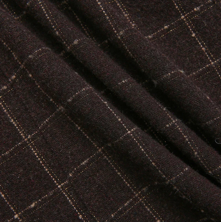 skirt wool plaid with thin waist belt - brown