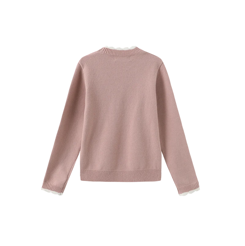 top l/s scalloped trim sweater - dusty pink