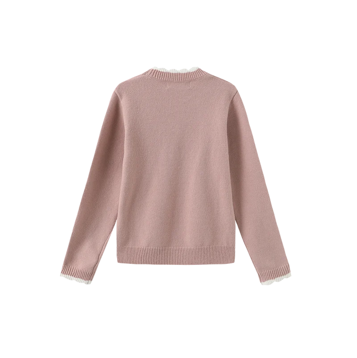 top l/s scalloped trim sweater - dusty pink
