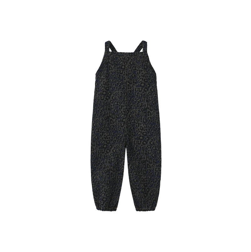 one piece leopard denim long romper - denim