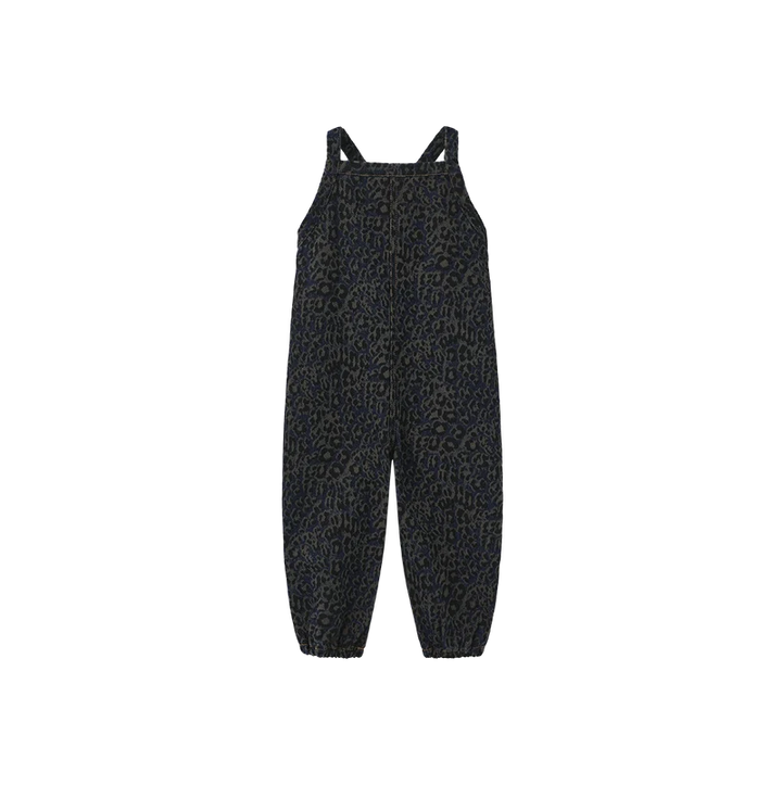 one piece leopard denim long romper - denim