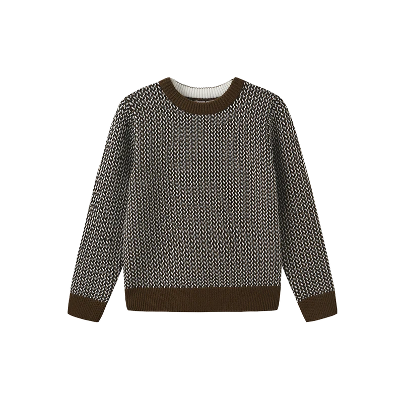 top l/s multi knit sweater - cognac