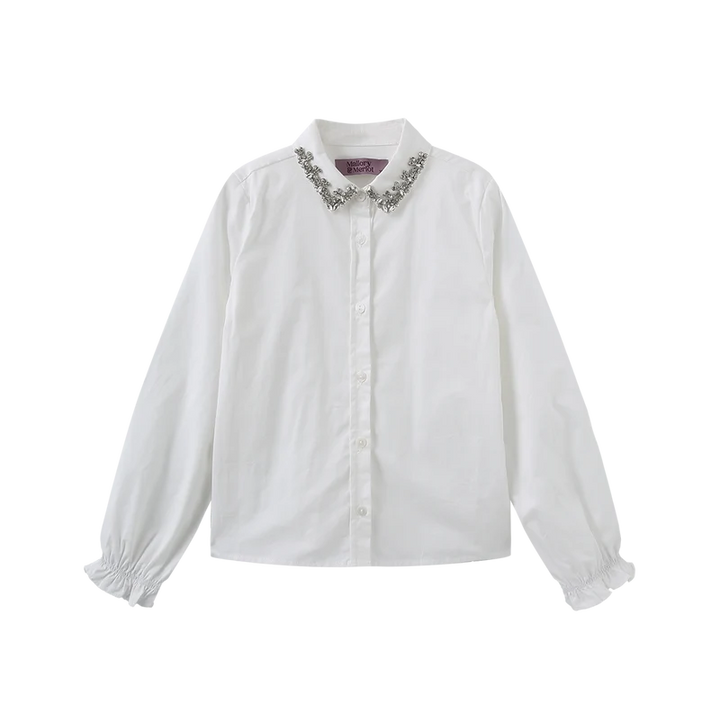 shirt l/s crystal collar - white