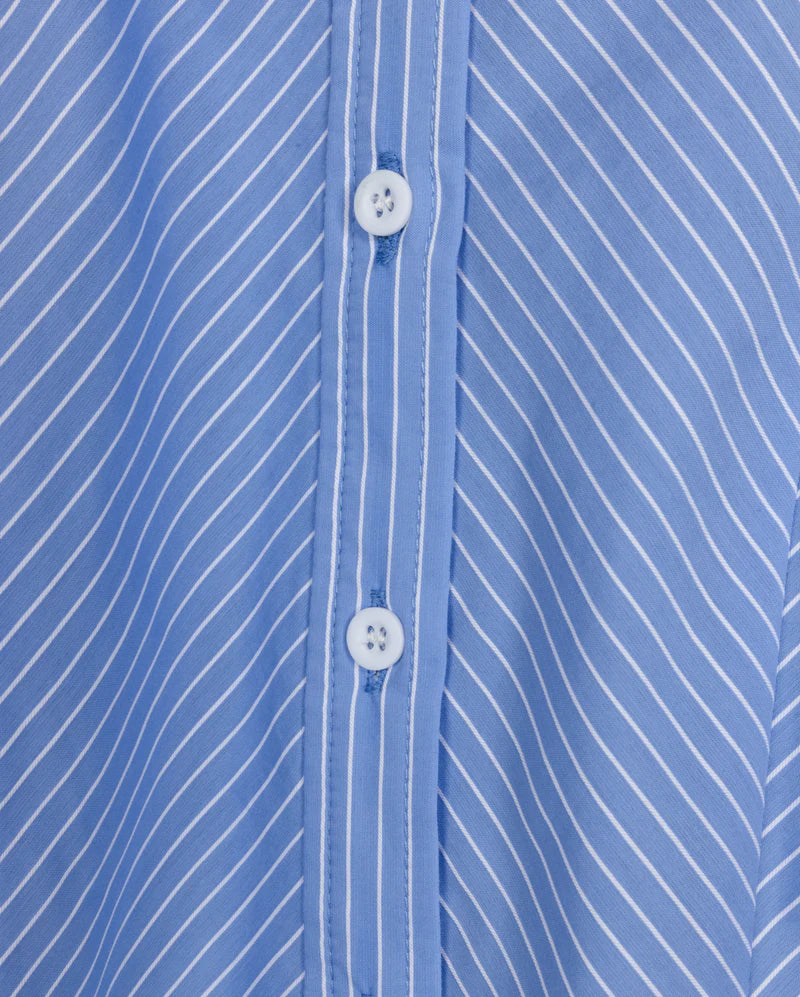 shirt l/s striped with waist tie - blue
