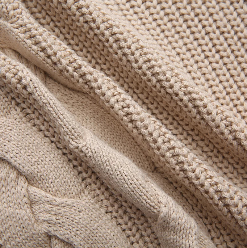 top l/s chunky cable knit sweater with attached turtleneck - oatmeal