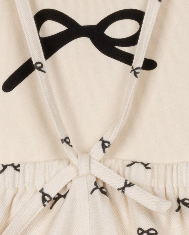 set outfit bows tee and suspender shorts - ivory