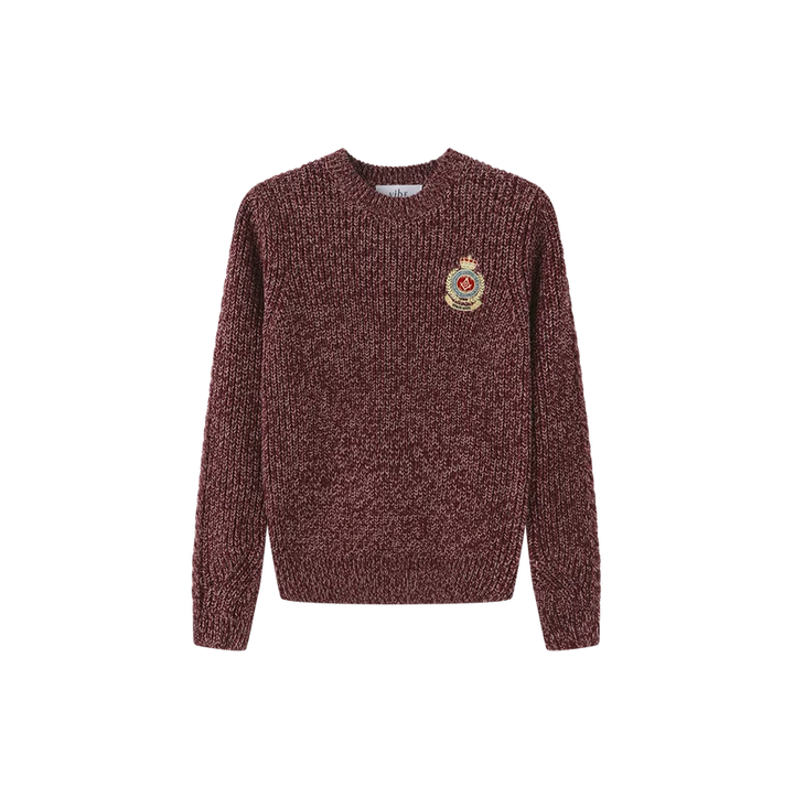 top l/s marled knit emblem sweater - burgundy