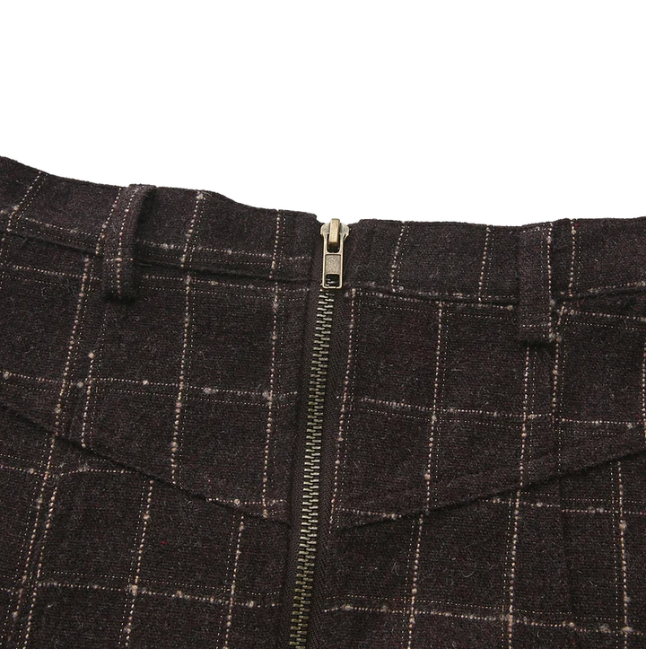 skirt wool plaid with thin waist belt - brown